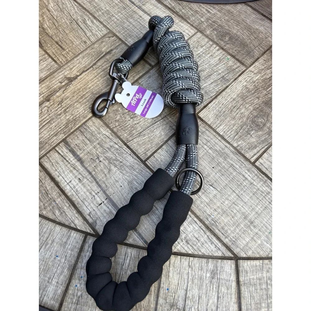 AtPet Large Dog Leash 60‎ Inch Padded Handle Reflective Climbing Rope Black Gray